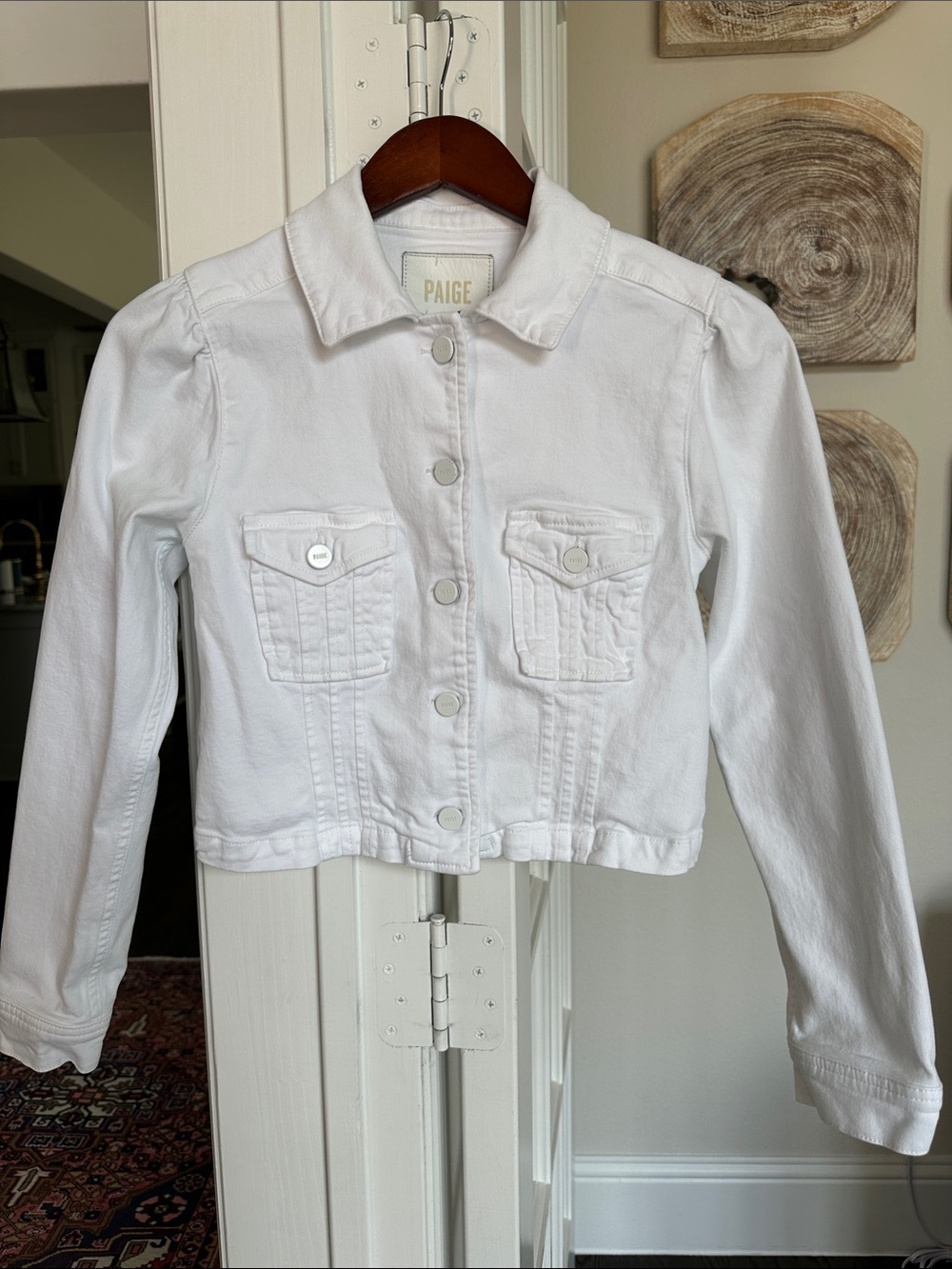 PAIGE White Cropped Denim Jacket with Button Front